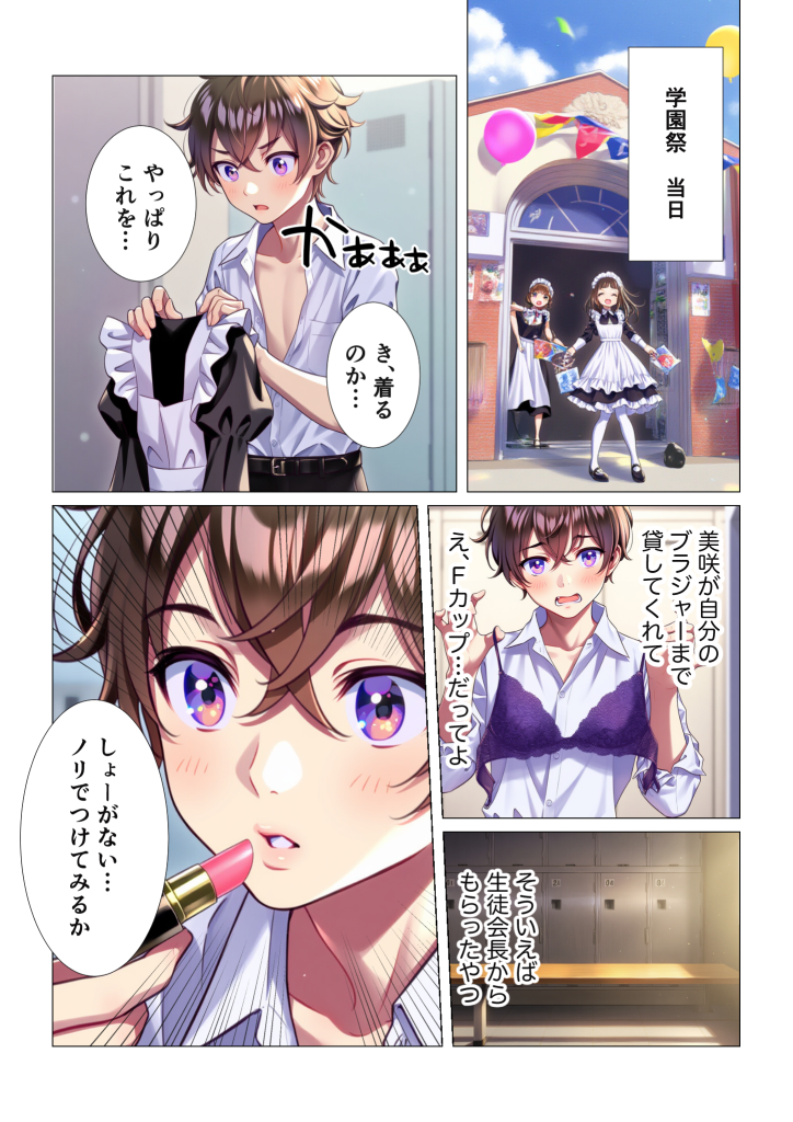 图片[4]-[シコリの森] [AI生成]学園祭でメイド女装のはずが…俺だけ性転換してメス堕ちEND-本地漫画站